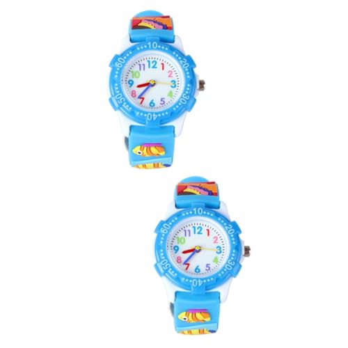 WRITWAA 2stücke Kreative Kinderuhr Cartoon Unterwasserwelt Armbanduhr Für Jungen Und Mädchen Als Geburtstagsgeschenk Blau von WRITWAA