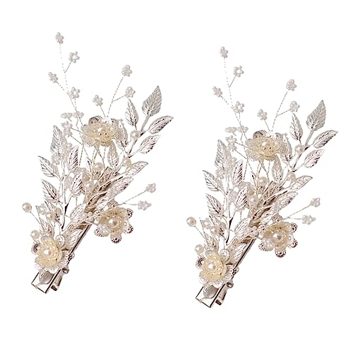 WRITWAA 2stücke Perlen Haarspange Blattperlen Haarnadeln Mode Kopfschmuck Für Frauen Damen Und Mädchen Kopfstück Haarschmuck Für Hochzeiten Und Partys Silber von WRITWAA