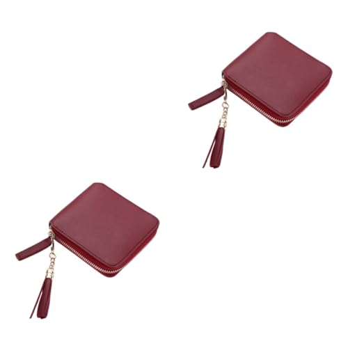 WRITWAA 2stücke Stylisch Damen Pu Geldbörse Mit Reißverschluss Und Quaste Handliche Clutch Für Karten Bargeld Kleine Gegenstände Für Alltag Weinrot von WRITWAA