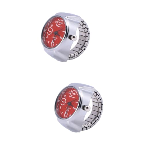 WRITWAA 2stücke Unisex Ringuhr Aus Edelstahl Kreative Quarz-fingeruhr Mit Elastischem Band Modische Armbanduhr Für Damen Und Herren Für Jeden Anlass Rot von WRITWAA