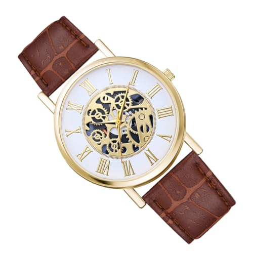 WRITWAA 3stücke Stylische Business-Armbanduhr Für Damen Und Herren Elegante Hohl Gearbeitete Quartz-Uhr Mit Lederarmband Für Anlässe von WRITWAA