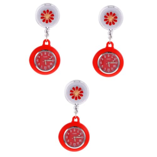 WRITWAA 3 STK Schwesterntisch Digitaluhren Für Herren Digitale Taschenuhr Mann Beobachten Damenuhren Digitaluhren Für Damen Uhr Mit Blumenbrosche Ansteckuhr Rot Gehäuse Material: Legierung von WRITWAA