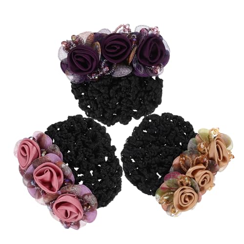WRITWAA 3 Stück Blumennetzblume Haarnetze Haarklammer Mädchen Seide Clips haarschmuck Halter für Haarknoten Haarnetz für Dutt Ballett Brötchennetz Maschenhaarbrötchenhalter Metall von WRITWAA