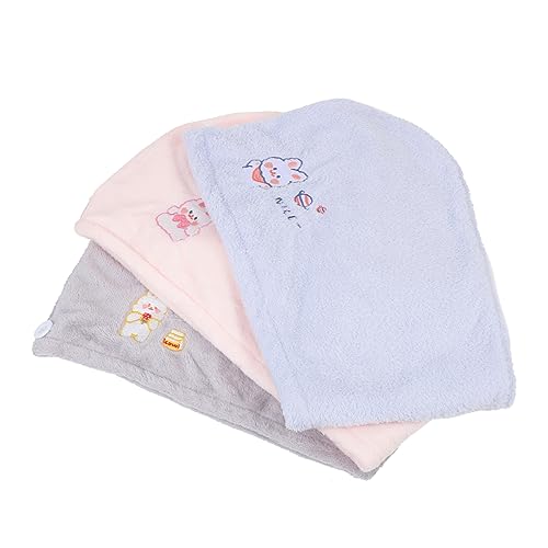 WRITWAA 3 Stück Kinder Duschhaube Saugfähige Badekappen aus Korallenvlies Komfortable Haar Trocknen Hüte für Jungen und Mädchen Entzückende Duschhauben für Heimgebrauch Badezimmerzubehör von WRITWAA