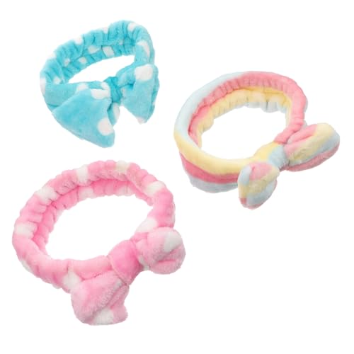 WRITWAA 3 Stück Fleece Haarband für Damen Verstellbar Weich und Atmungsaktiv für Gesichtswäsche Spa und Make Up Verschiedenen Farben mit Weißen mit Weißen Regenbogenstreifen von WRITWAA
