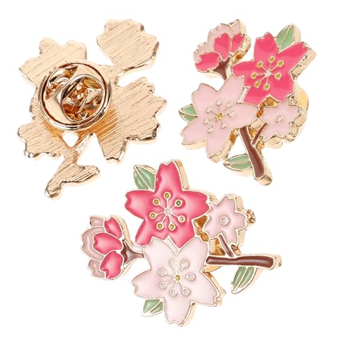 WRITWAA 3 Stück Kirschblüten Broschen aus Metall Niedliche Anstecknadeln für Rucksäcke Jacken und Accessoires Langlebige Glänzende Blüten Label Pins für Damen Vielseitig Kombinierbar von WRITWAA