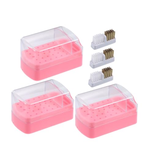 WRITWAA 3 Stück Kopfbox für Nagellack Nagelpflege Zubehör Nagelbohrer Zubehör Nagelstudio Zubehör Nagelarbeit -Organizer Nagelbohrer-Reinigungsetui Behälter für Nagelbohrer Plastik Rosa von WRITWAA