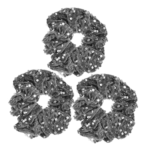 WRITWAA 3 Stück Pailletten-Haargummi Elastische Paillettenrunchies Party-Haargummis dehnbare Pferdeschwanzhalter Haargummis frauen glitzernde Pferdeschwanzhalter Haarbänder Samt Grau von WRITWAA