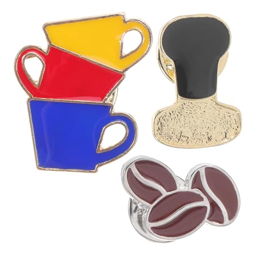 WRITWAA 3 Stück Realistische Kaffeebohnen Brosche Metall Kaffeestampfer Tassen Anstecknadel Für Café Arbeit Hüte Schals Handtaschen Kleidung Corsage Dekoration von WRITWAA