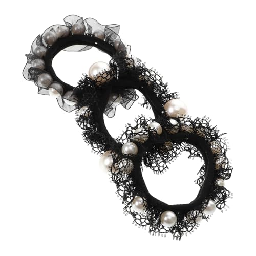 WRITWAA 3stücke Baumwoll Haargummis Elastische Haarseile Pferdeschwanzhalter Perlendekor Haarschmuck Für Frauen Mädchen Zöpfe Ohne Beschädigung von WRITWAA