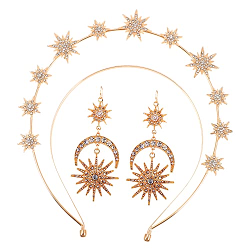 WRITWAA 3 Stück Stirnband mit Mond und Sonnenform Teiliges Party Haarband für Festivals und Haarschmuck für Damen Goldene Farbe von WRITWAA