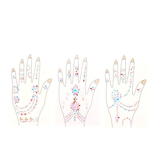 WRITWAA 3 Stück Strass Aufkleber für Hände Selbstklebende Körperkunst Juwelen für Festivals und Partys Temporäre Gesichtsjuwelen für von WRITWAA