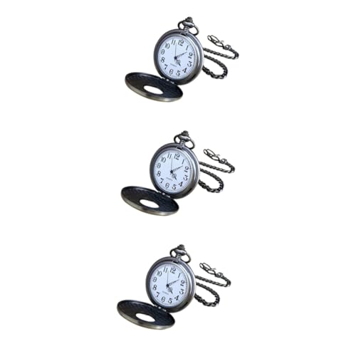 WRITWAA 3stücke Vintage Quartz-taschenuhr Mit Hohlem Deckel Mechanische Uhr Im Holzdesign Geschenkidee Für Vater Und Ehemann Präzise Zeitmessung Abnehmbare Kette von WRITWAA