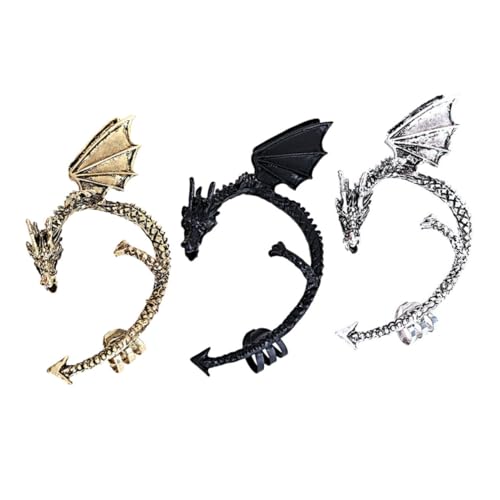 WRITWAA 3 Stück Teiliges Gothic Ear Cuff No Hole Ohrringe Punk Retro Stil Flügel Manschettenohrringe in Antik Silber und Schwarz für Damen und Herren von WRITWAA