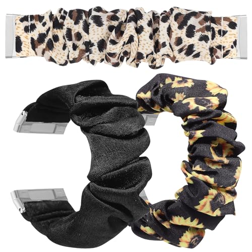 WRITWAA 3 Stück Teiliges Stoff uhrenarmband und Haargummi Damen Verstellbar Komfortabel Vielseitig Tragbar Modisch Schwarz Leopardenmuster Sonnenblume für Uhr und Haar von WRITWAA