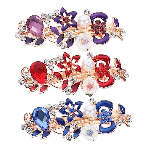 WRITWAA 3 Stück Teiliges Weihnachts Haarspangen mit Perlen und Strass Haarschmuck für Damen und Mädchen Rutschfeste Haarclips Rot Blau und von WRITWAA