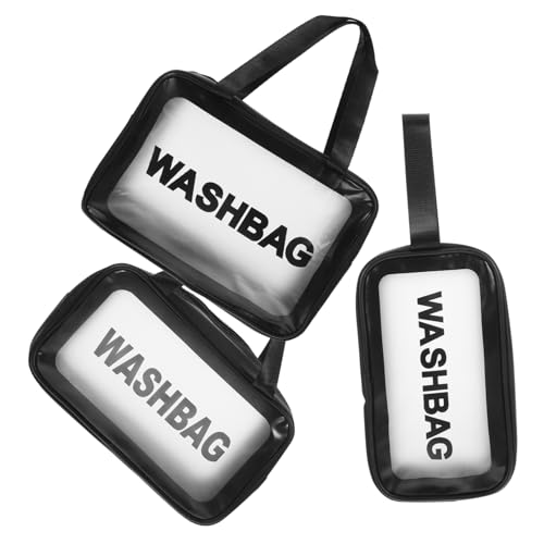 WRITWAA 3 Stück Wäschesack Toilettenbeutel Groß Kosmetiktasche Reisen Wasserdicht Für Reisetasche Damen Reise-kulturbeutel Klare Reise-kulturtasche Klein Reise-Make-up-Tasche Schwarz PVC von WRITWAA