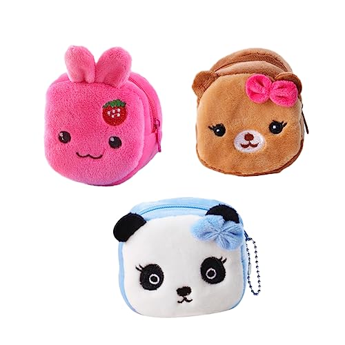 WRITWAA 3stücke Plüsch Geldbörse Für Mädchen Lustige Cartoon Taschen Für Münzen Und Schlüssel Stroberry Bowknot Dog Panda Für Junge Mädchen von WRITWAA