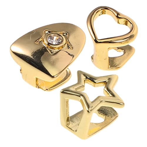 WRITWAA 3-teiliges Hip-Hop-Goldzahngrill-Set mit Herz- und Sterndesign, einzelner Zahnschmuck mit Goldoberfläche für Party-Cosplay und Bühnenauftritte von WRITWAA