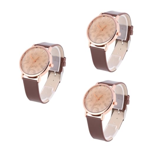 WRITWAA 3stücke Damen Armbanduhr Mit Ziffernblatt Aus Edelstahl Elegante Quarzuhr Mit Pu-lederarmband Braun Für Alltag Und Besondere Anlässe Perfektes Zu Geburtstagen Weihnachten Oder von WRITWAA