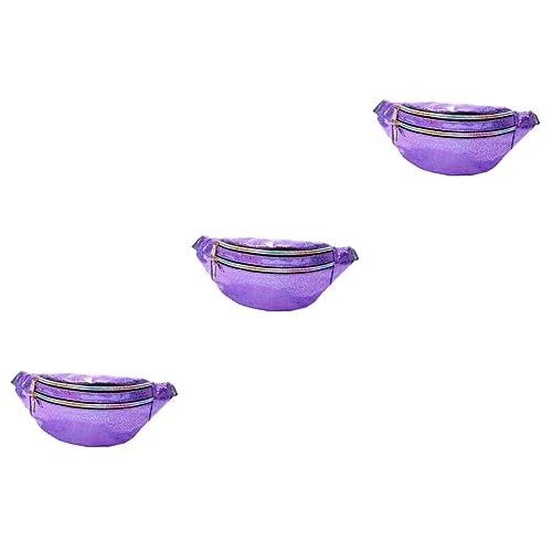 WRITWAA 3stücke Pu-Leder Reflektierender Damen Fanny Pack Farbige Pailletten Umhängetasche Für Outdoor Reisen Praktische Hüfttasche Mit Mehreren Fächern Perl-Purpur von WRITWAA