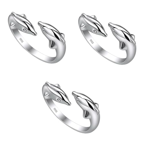 WRITWAA 3stücke Damenring Aus Silber Kreativer Verstellbarer Mit Delfin-design Einzigartiger Fingerschmuck Für Besondere Anlässe Und Festliche Events Hochwertiges Material Elegantes von WRITWAA