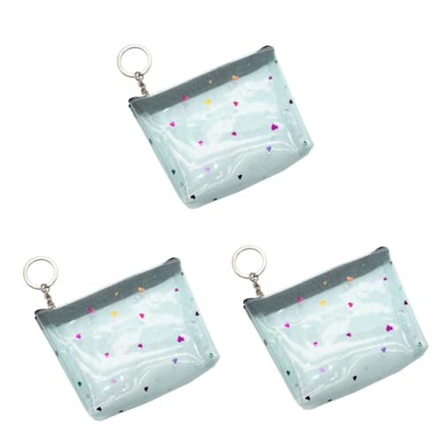 WRITWAA 3stücke PVC Herzmuster Geldbörse Für Frauen Halbtansparentes Netz-münzgeldbeutel Mit Reißverschluss Hellblau Für Schule Shopping Und Alltag von WRITWAA