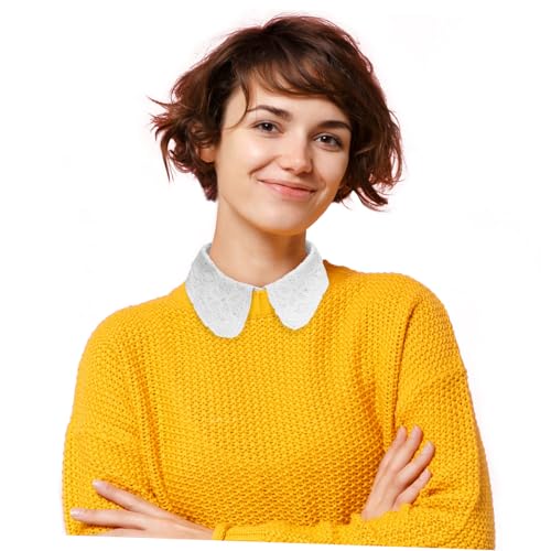 WRITWAA 3stücke Damen Abnehmbarer Kragen Mit Spitzenbesatz Elegantes Halblanges Blusenshirt Weiß Vielseitig Kombinierbar Für Kleider Pullover Shirts Für Frauen Und Mädchen von WRITWAA
