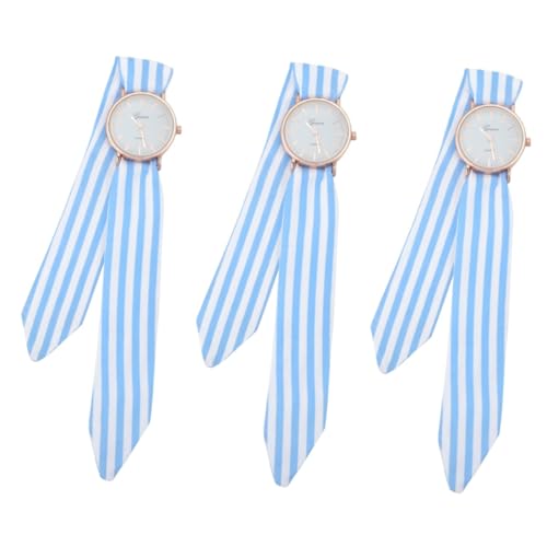 WRITWAA 3stücke Bowknot Armbanduhr Für Damen Polyesterband Blau Modische Uhr Mit Einzigartigem Design Für Jedes Outfit Präzise Quarzbewegung Geschenkidee Für Freundinnen von WRITWAA