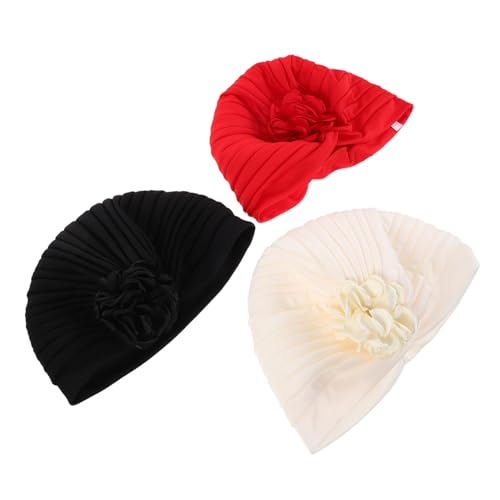WRITWAA 3stücke Blumenkopfbedeckung Elastische Blumenmütze Dehnbare Totenkopfmütze Elastische Schlafmütze Turban-kopftuch Haarbedeckungsmütze Nachtschlafmütze Dehnbarer Turban von WRITWAA