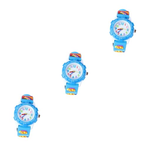 WRITWAA 3stücke Kinderuhr Unterwasserwelt Armbanduhr Für Jungen Und Mädchen Kreatives Design Umweltfreundliches Material Zum Kindergeburtstag Blau von WRITWAA