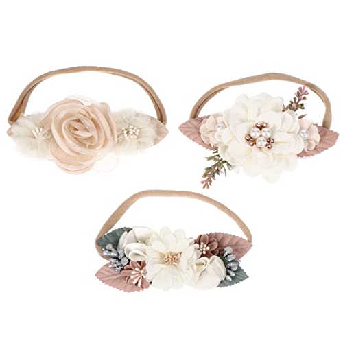 WRITWAA 3stücke Mädchen Stirnband Mit Perlen Kopfschmuck in Rosa Und Beige Weicher Für Kleinkinder Kopfbedeckung Für Feste Und Feiern von WRITWAA