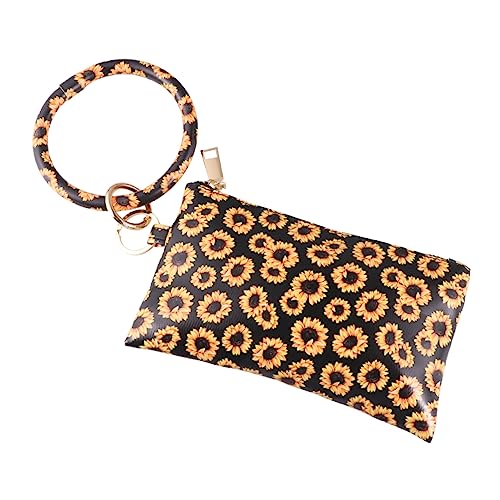 WRITWAA 3stücke Multifunktionale Handtasche Für Damen Mit Schwarzem Hintergrund Und Gelbem Sonnenblumen-Design Tragbare Geldbörse Handy-Tasche Reißverschluss Eleganter von WRITWAA