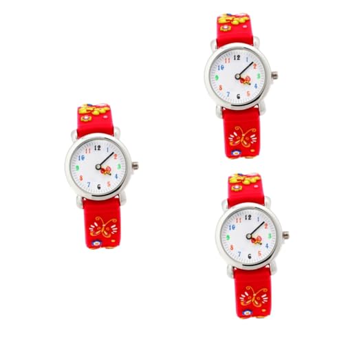 WRITWAA 3stücke wasserdichte Kinderuhr Mit Cartoon-Muster Armbanduhr Für Jungen Und Mädchen Kreative Und Süße Designuhr Für Aktive Junge Mädchen Rot von WRITWAA