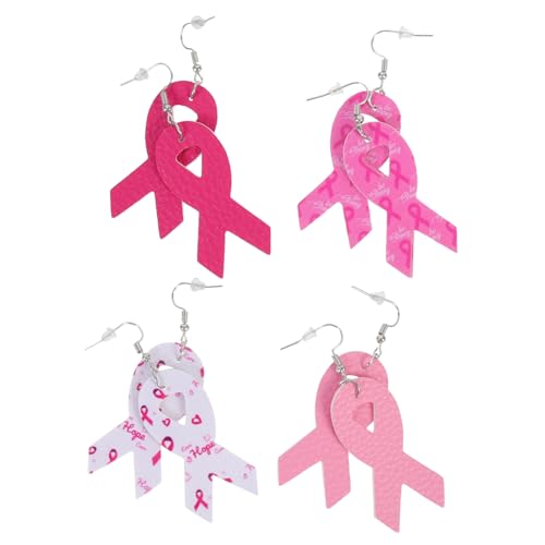 WRITWAA 4paare Damen Ohrringe Aus Pu-leder Mit Brustkrebs-bewusstsein Dangle Drop Ohrringe Gemischten Farben Leicht Und Stilvoll Für Besondere Anlässe von WRITWAA