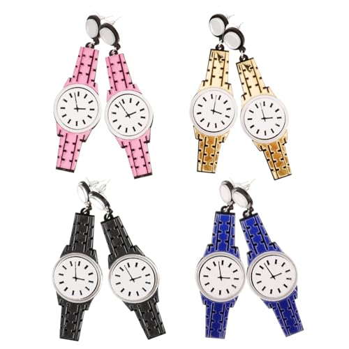 WRITWAA 4 Paare Simulierte Uhrenohrringe kreative Ohrringe Frauen Ohrringe baumeln Dangle für Frauen einfache Ohrhänger von WRITWAA