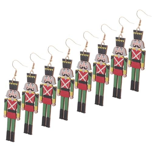 WRITWAA 4 Paare Weihnachts Ohrringe für Frauen Kreative Farbige Holz Hutznussknacker Ohrhänger Einzigartiges Festliches Schmuckset Leuchtend nicht Verblassend für Feiertage von WRITWAA