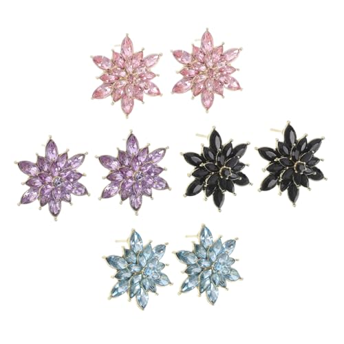 WRITWAA 4 Paare Zirkonia Blüten Ohrstecker Mehrschichtige Kristallblumen Ohrringe aus Legierung Hautfreundlich Modisch Vielseitig für Alltag Hochzeit Party Damen und Bräute von WRITWAA