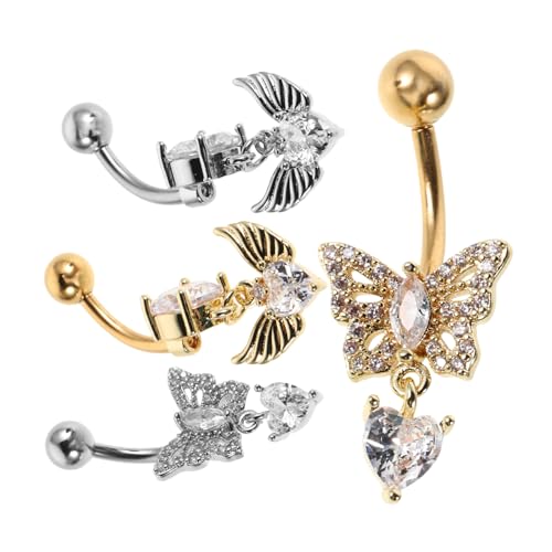 WRITWAA 4 Stück Bauchnabelringe aus Edelstahl mit Schmetterlings design und Zirkon inlay Hautfreundlich und Bequem Modischer Körperschmuck für Frauen Einfaches Piercing für Alltag und DIY von WRITWAA