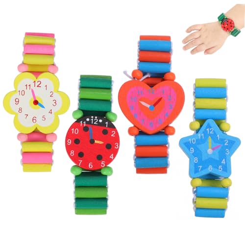 WRITWAA 4stücke Holz Cartoon Armbanduhr Für Junge Mädchen Lernendes Spielzeug Mit Verspieltem Design Für Jungen Und Mädchen Bequemes Uhrenarmband Als Geschenkidee von WRITWAA