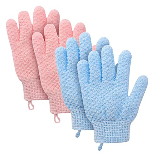 WRITWAA 4 Stück Duschhandschuhe Tiefenreinigung Peeling Handschuhe für Männer und Frauen aus Strapazierfähigem Material für Körperpflege von WRITWAA