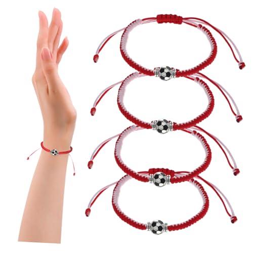 WRITWAA 4 Stück Fußball Armbänder Verstellbare Geflochtene Armbänder für Jungen und Mädchen mit Einzigartigem Design für Sportbegeisterte Stilvolle Accessoires von WRITWAA