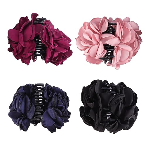 WRITWAA 4stücke Haarspange Groß Mit Blumenstoff Kieferspange Für Frauen Haarklammer Mit Rosenmuster Für Hochzeit Party Weinrot Schwarz Marineblau von WRITWAA