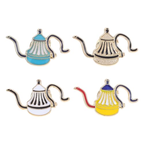 WRITWAA 4 Stück Kreative Metall Pins für Kaffeeliebhaber Stilvolle Anstecker für Kleidung Taschen und Schuhe Farbenfroh Weiß Gelb Blau Schwarz von WRITWAA