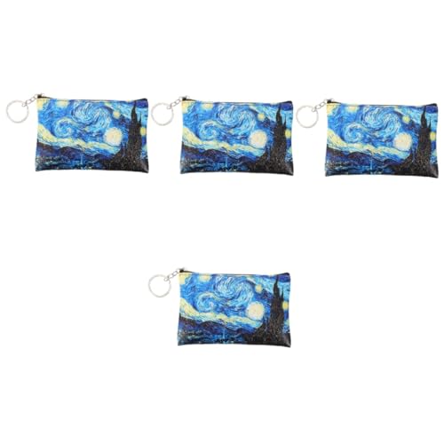 WRITWAA 4stücke Schlüsselanhänger Geldbörse Damen Kleines Münzfach Mit Reißverschluss Pu-Leder Einzigartiges Ölgemälde Design Stilvoller Münzbeutel Für Studenten Und Modebewusste von WRITWAA