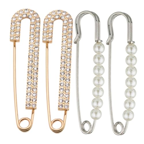 WRITWAA 4 Stück Perlen Strassnadeln Broschennadeln Perlenbrosche Sicherheitsnadeln Für Kleidung Mode Schalnadeln Damenbroschen Und Nadeln Schalbrosche Nadelnadeln Für Frauen von WRITWAA