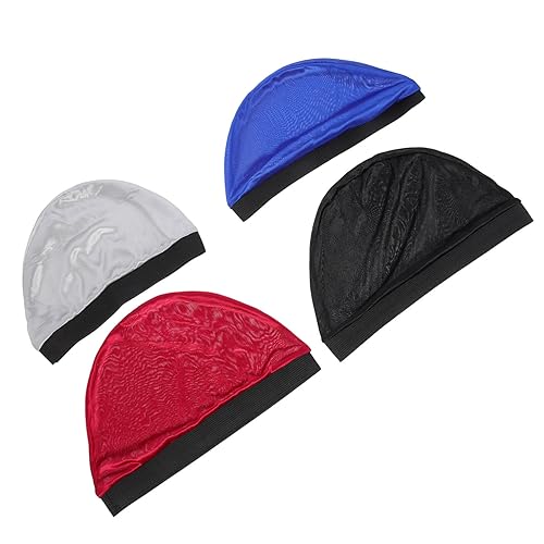 WRITWAA 4 Stück Satin-Dusch haube Satinhaube Seidenschlaf Motorhaube Frauen Hut Seidenhaube zum Schlafen Duschhauben aus Seide Duschhut für Damen lose Haarkappen Seidentuch von WRITWAA