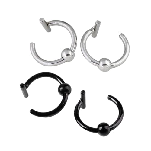 WRITWAA 4 Stück Teiliges Edelstahl C förmige Fake Nose Rings Nasenpiercing Schmuck für Damen in Schwarz und Stahlfarben Glatte Oberfläche Hautfreundlich Leicht zu Tragen von WRITWAA