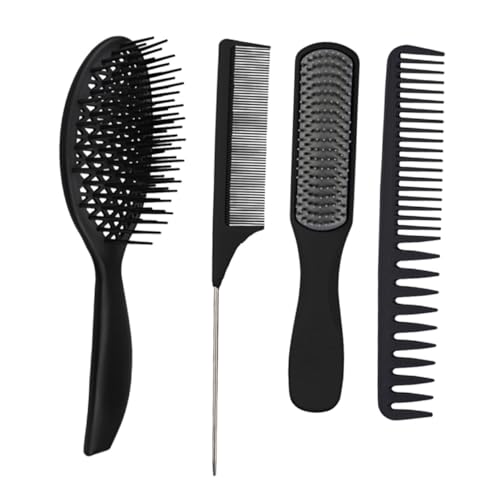 WRITWAA 4 Stück Teiliges Haarstyling für Damen Massagestruktur Elastische Zähne für Friseursalons und Heimgebrauch Schwarze Haarbürsten für Entspannende Kopfhautmassage von WRITWAA