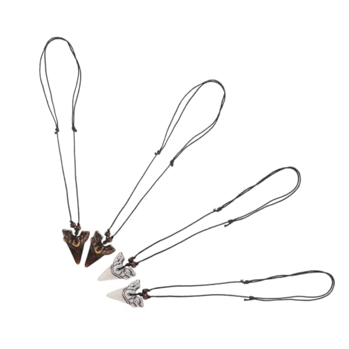 WRITWAA 4 Stück Teiliges Haifischzahn Halskette Unisex Schmuck mit Weißem und Braunem Anhänger Trendige Surfer Kette für Strand und Alltag Cooles Design für Männer und Frauen von WRITWAA